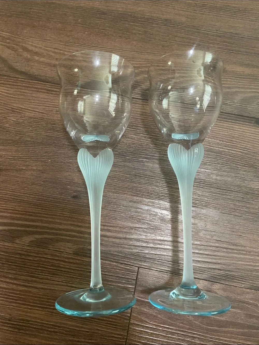 Sea Mist Turquoise Frosted Stem by MIKASA,2 wine glasses!EXCELLENT